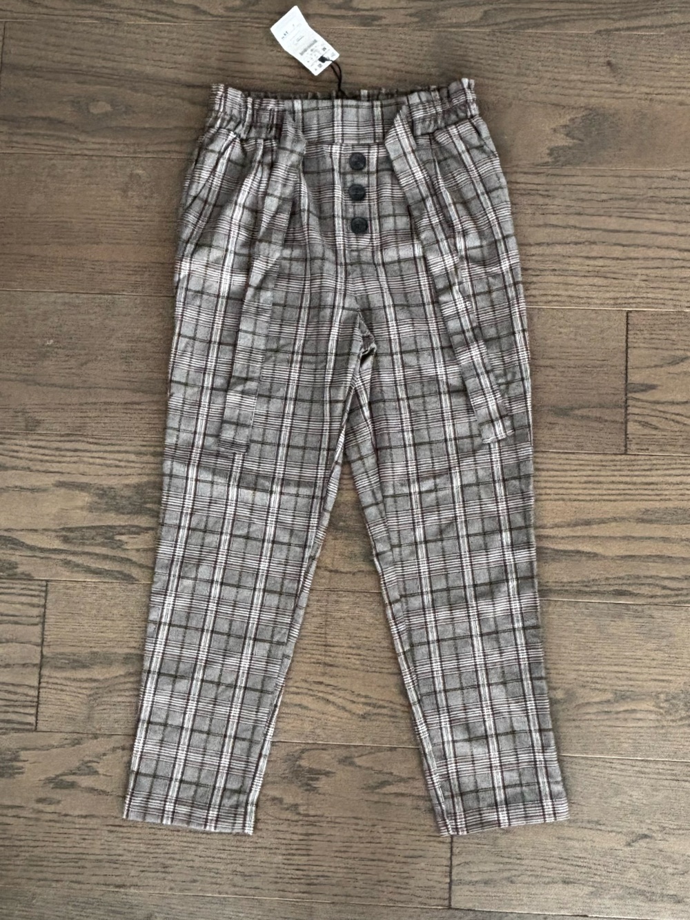 Stradivarius Burgundy and Gray Plaid Button-Front Trousers